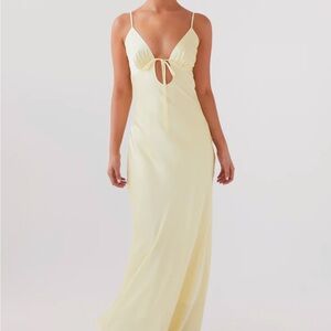 Flora Satin Maxi Dress in Lemon